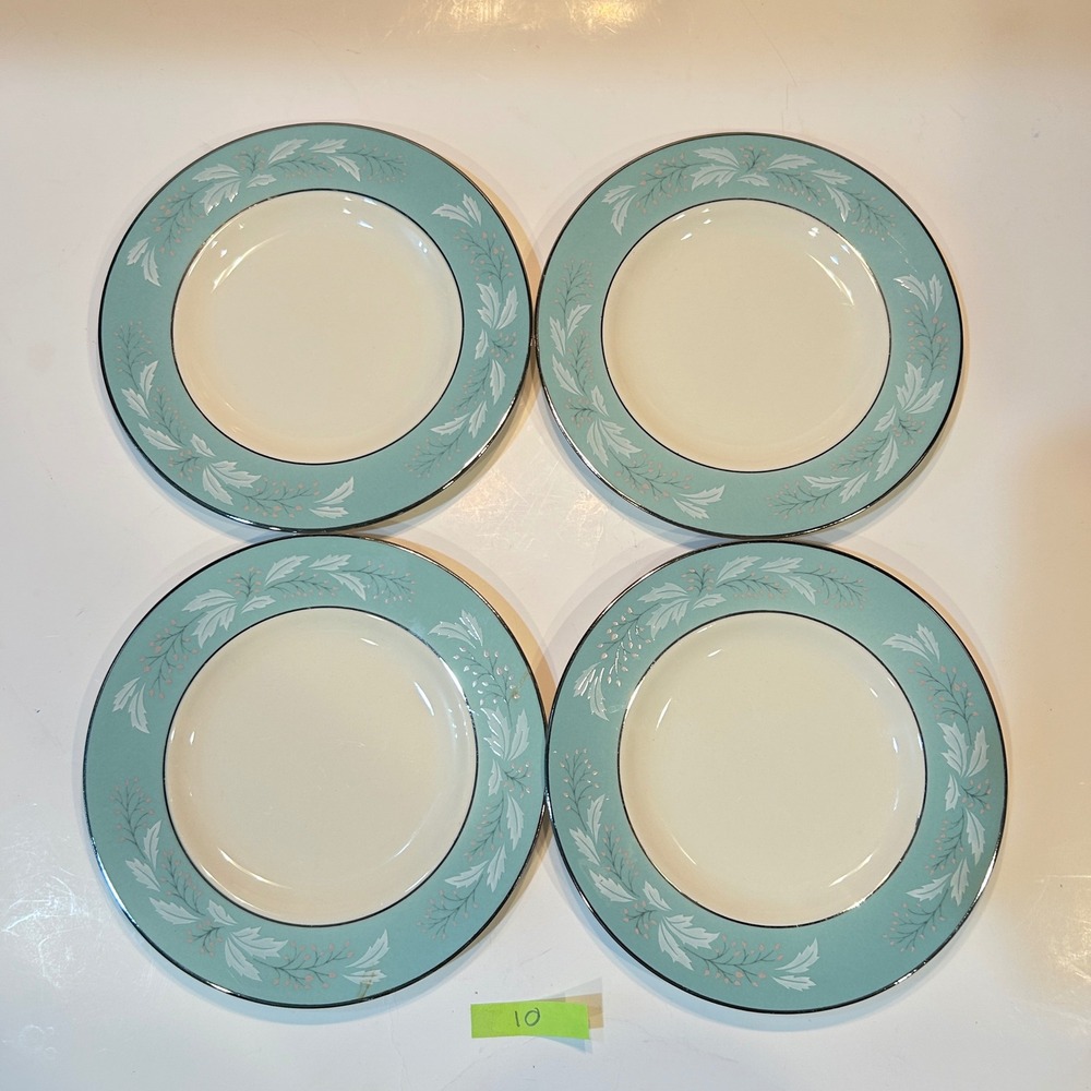 Homer Laughlin Cavalier Eggshell Blue White Leaf 6.25in Plates Set of 4 1950s